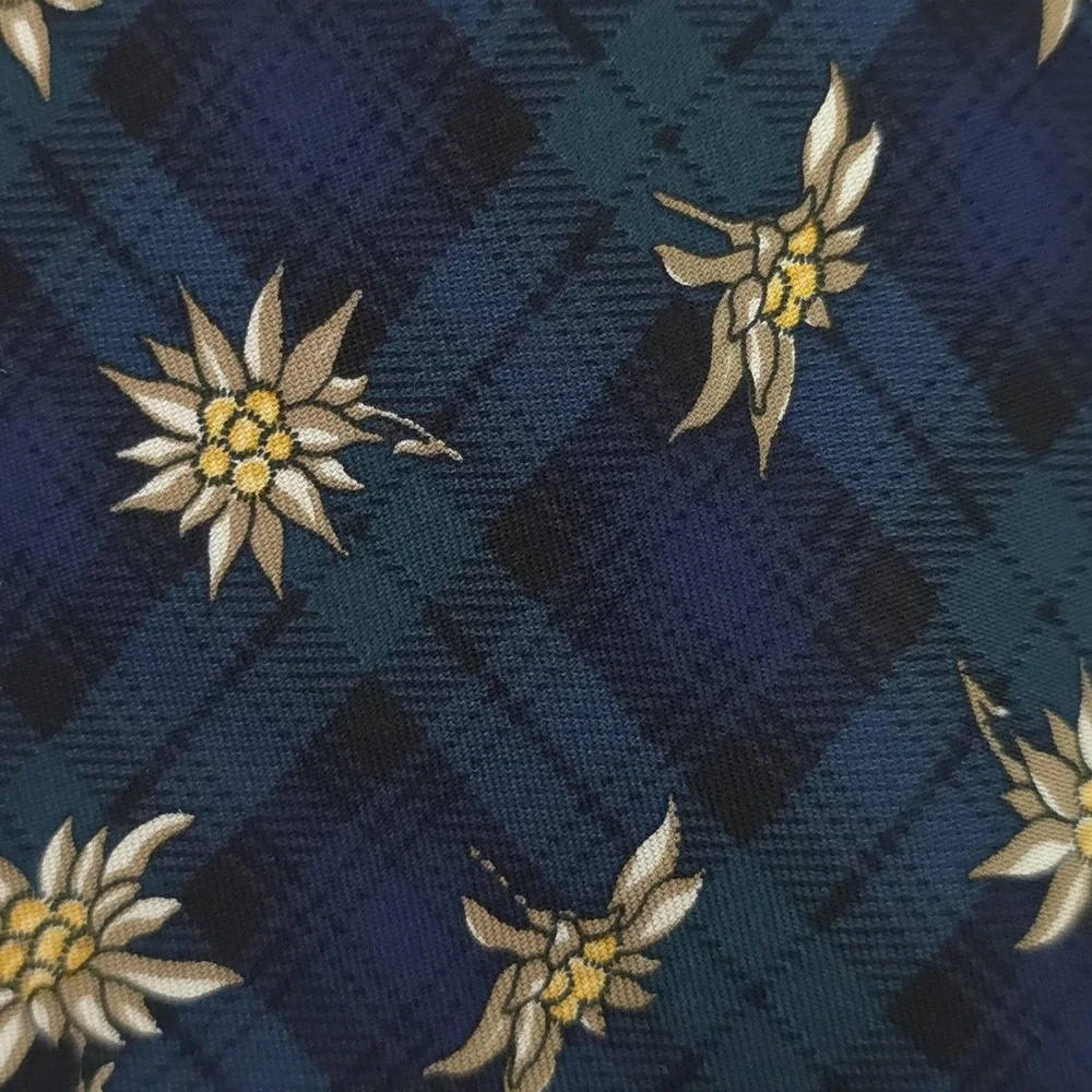 Brooks Brothers Tie Mens Blue Silk Tartan Plaid Edelweiss Floral‎ USA Necktie